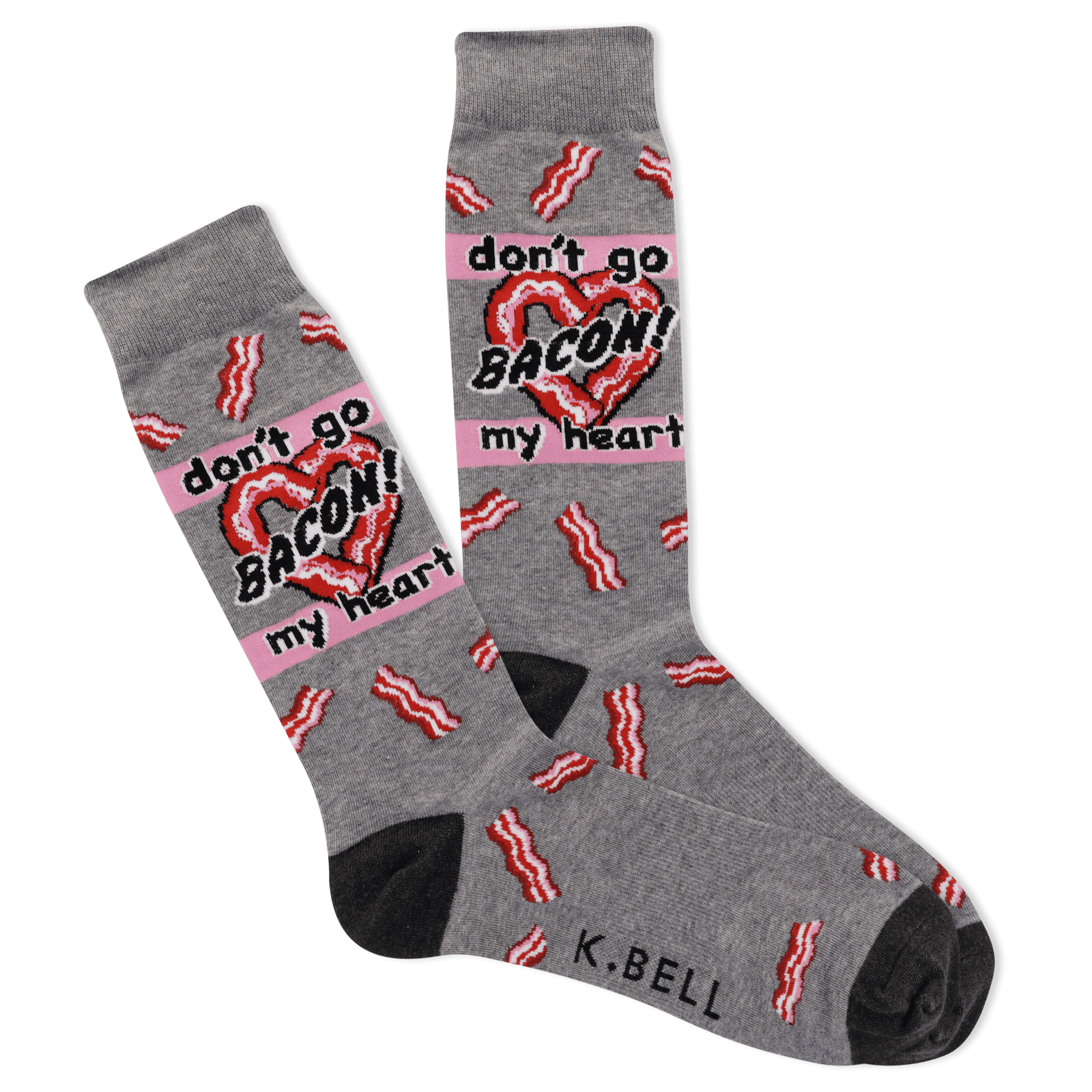 Bacon My Heart Men's Crew Socks Grey