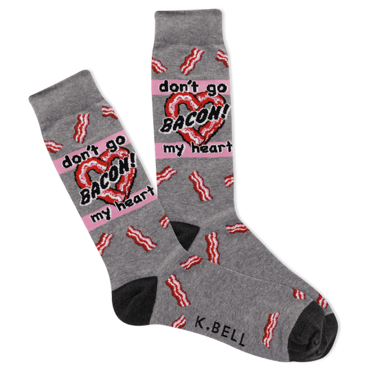 Bacon My Heart Men's Crew Socks Grey