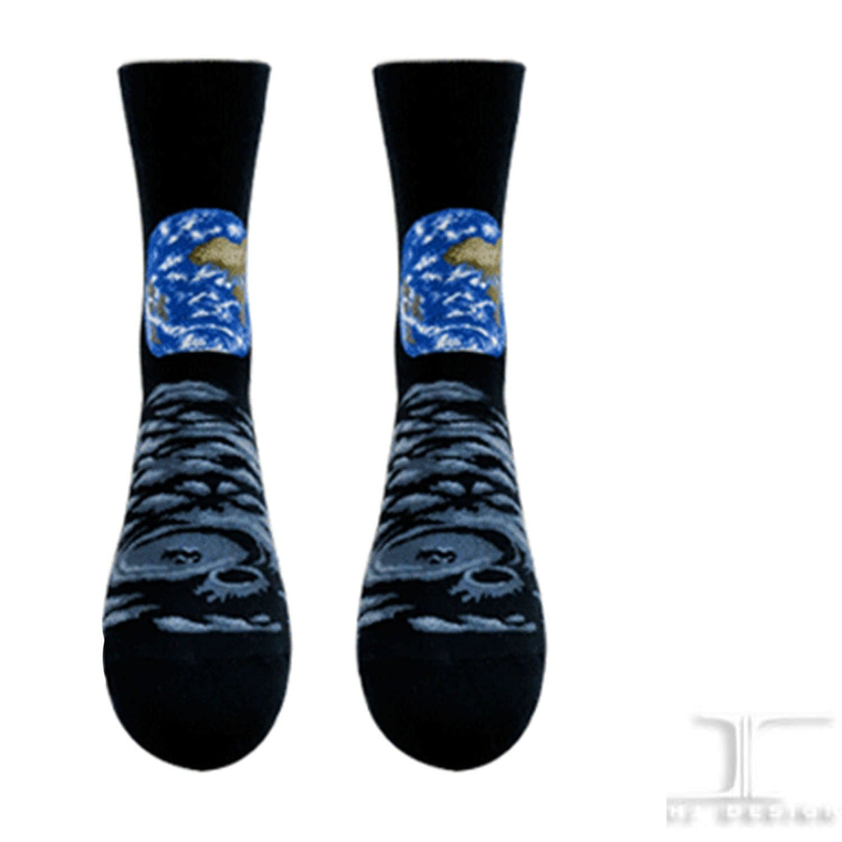 Earth and Moon Socks Unisex Crew Sock Medium / black
