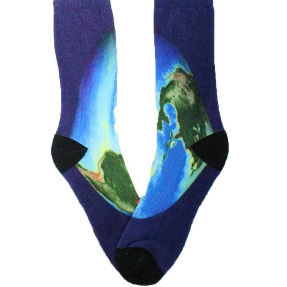 Earth Globe Socks Crew Sock Blue / Men&#39;s