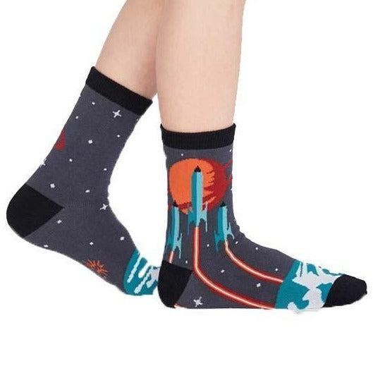 Launch from Earth Socks  Junior Crew Sock Grey