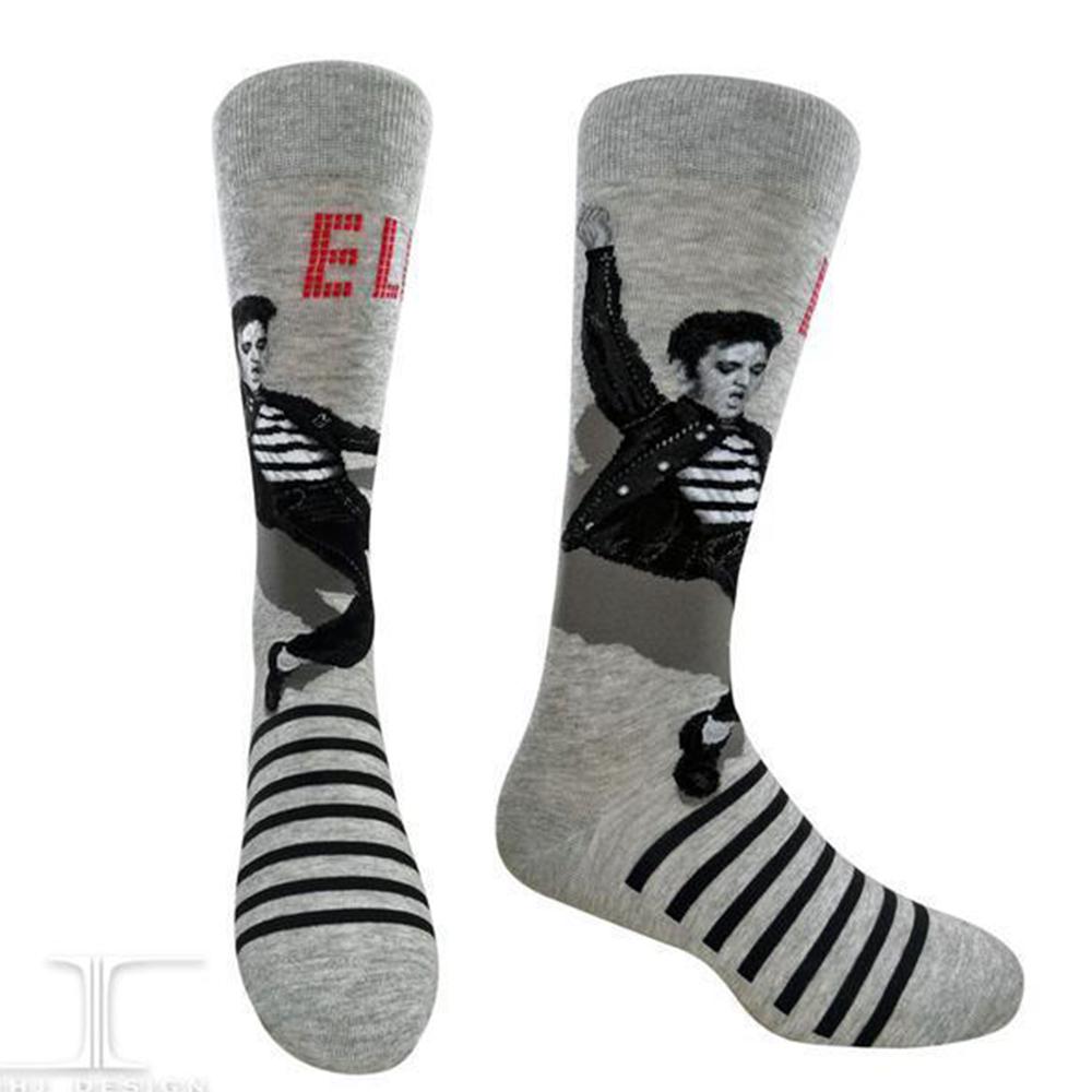 Elvis Jailhouse Stripe Socks Men&#39;s Crew Sock gray