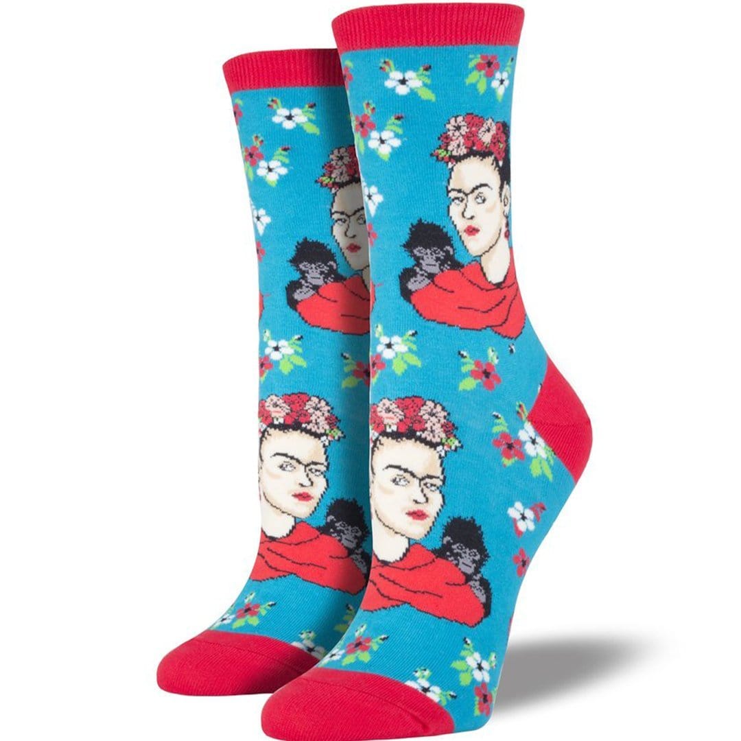 Blue Frida Kahlo Socks Women&#39;s Crew Sock Blue