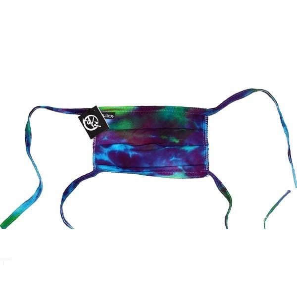 Purple Tie Dye No Rulz Art Pleated Face Mask with Ties Northern Lights - Purple Blue