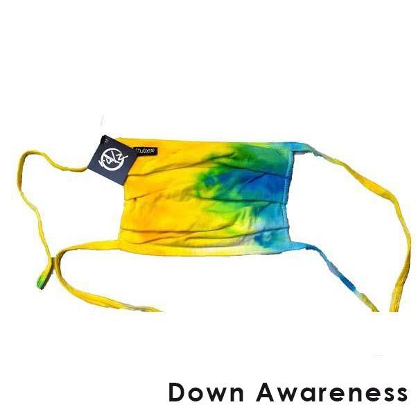 Yellow Tie Dye No Rulz Art Pleated Face Mask with Ties Down Awareness -  Yellow / Blue