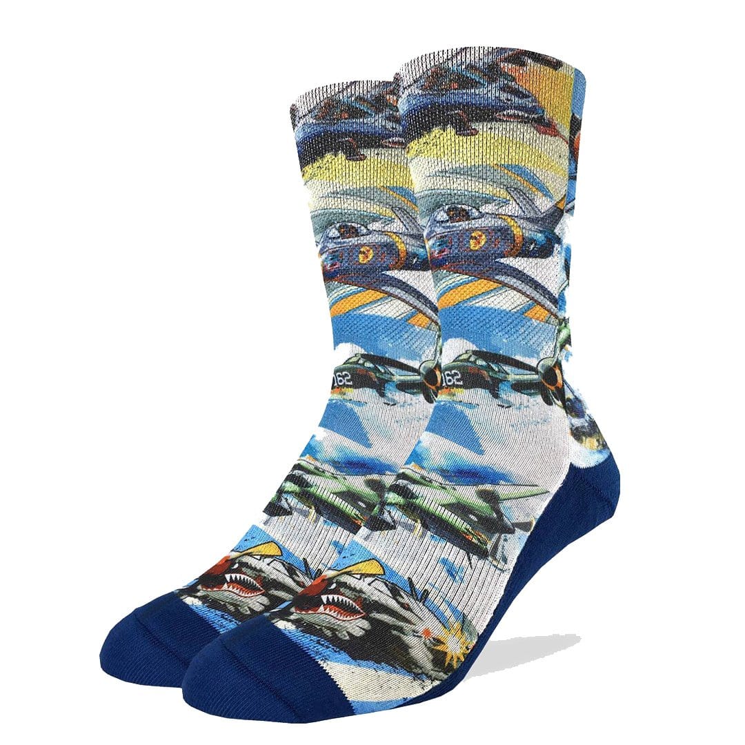 Fighter Jets of the 50&#39;s Active Fit Crew Socks Men&#39;s Sock Blue