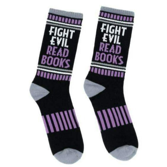 Fight Evil Read Books Crew Socks Small / Black/Grey