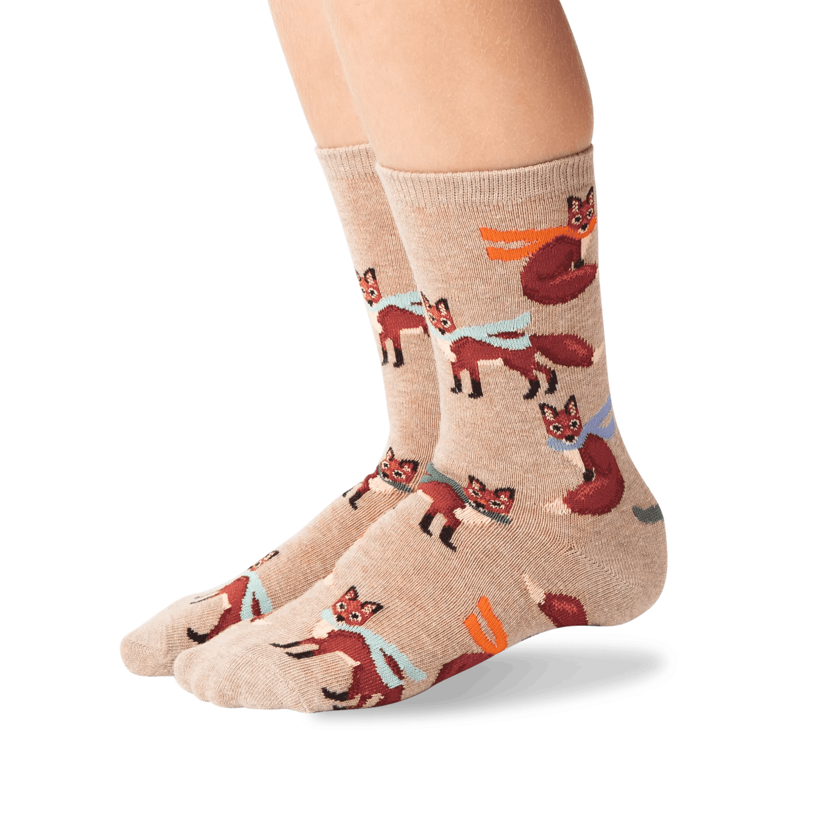 Winter Foxes Kid's Crew Socks Tan