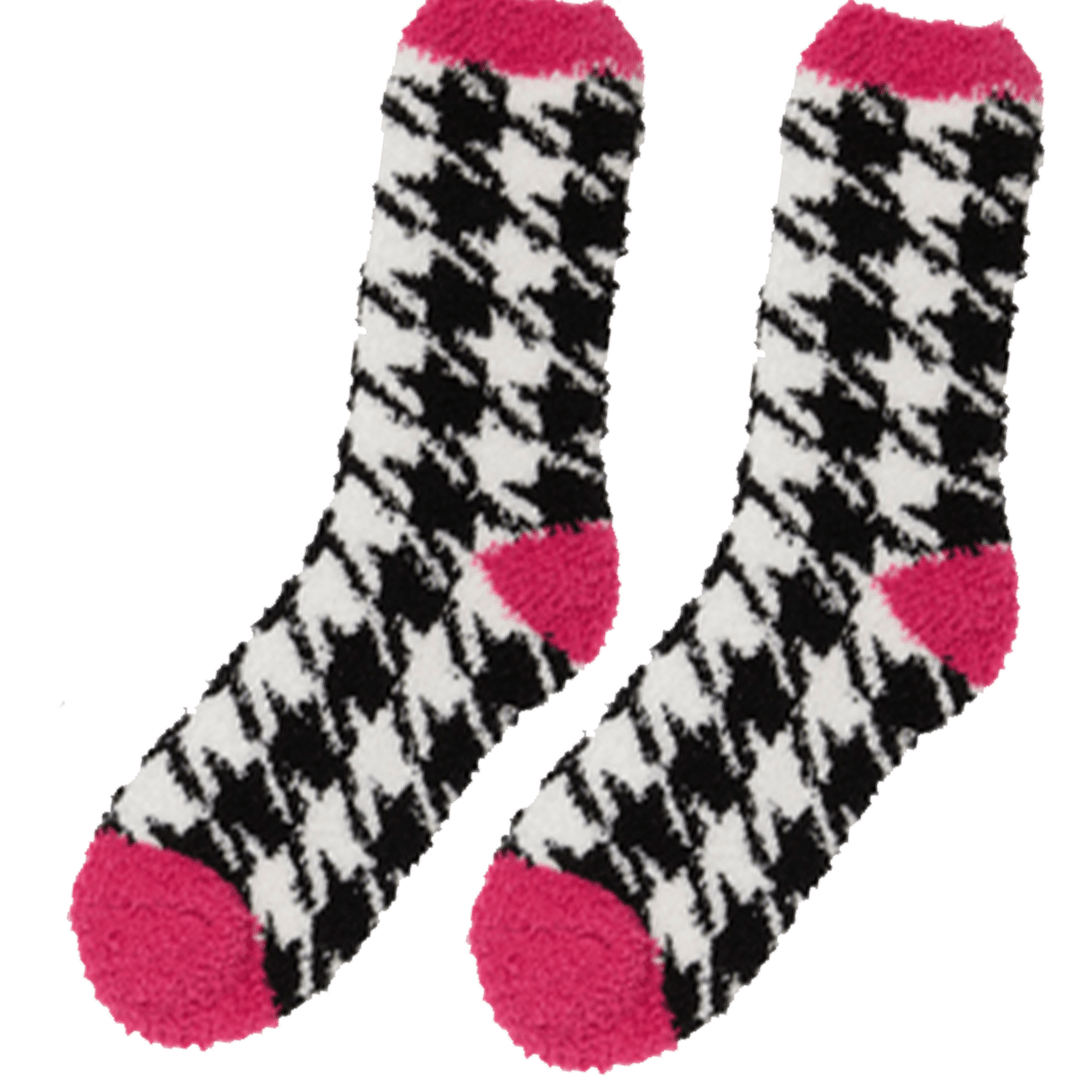 Fuzzy Houndstooth Women&#39;s Cozy Sock Black