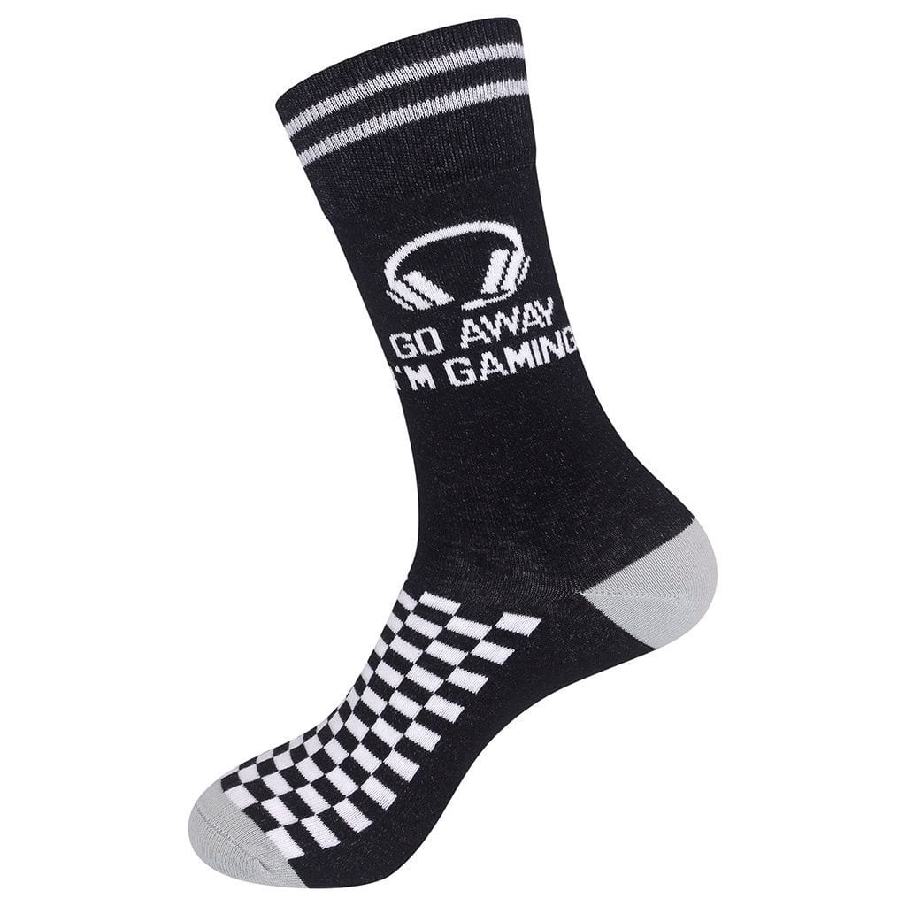 Go Away I'm Gaming Unisex Crew Socks Black and Grey