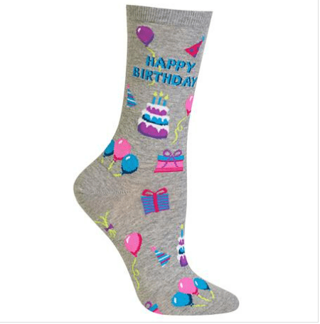 Grey Happy Birthday Socks Women&#39;s Crew Sock Grey