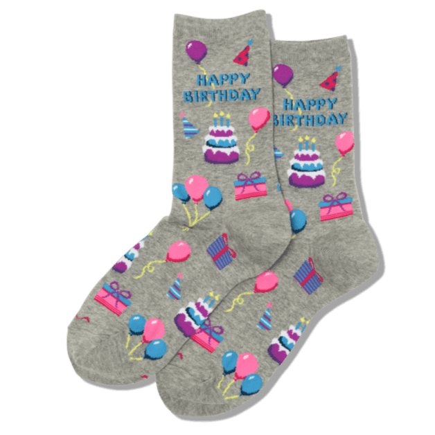 Grey Happy Birthday Socks Women's Crew Sock Grey