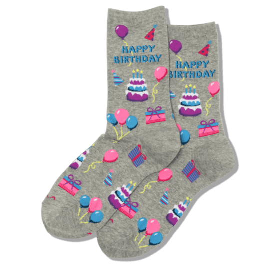 Grey Happy Birthday Socks Women's Crew Sock Grey