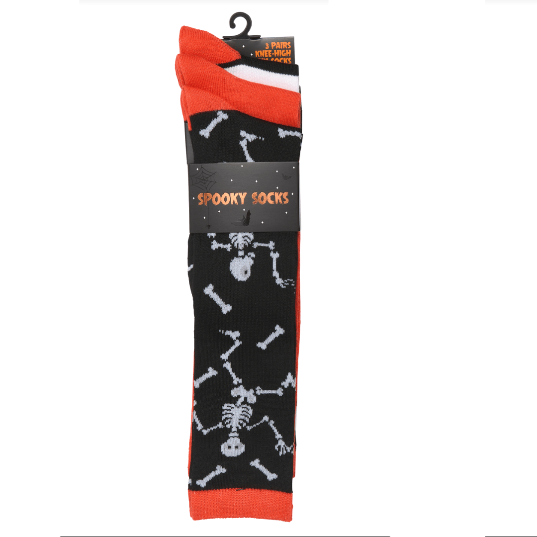 Halloween Skeletons Knee High Socks 3 Pack Orange