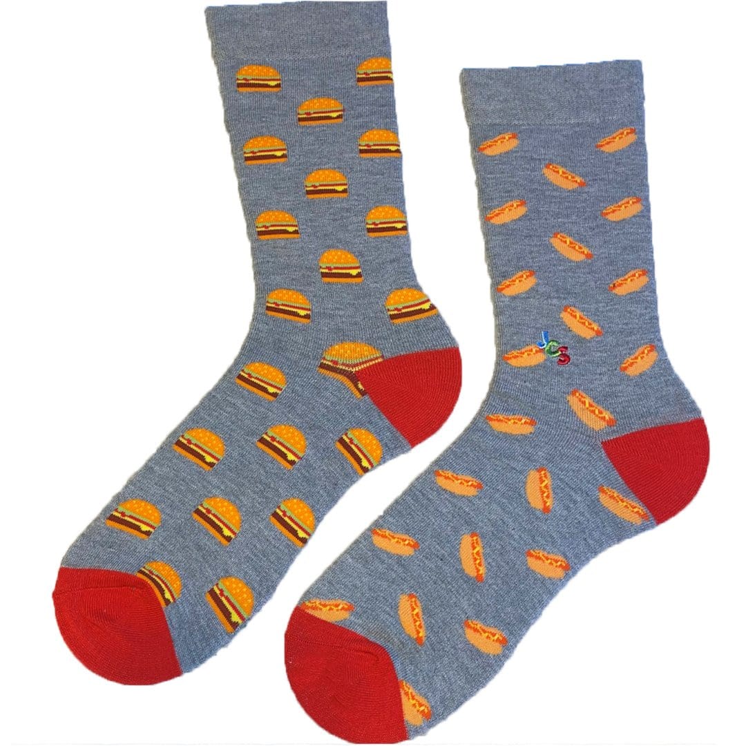 Mismatched Hamburger Hot Dog Crew Socks Men's / Blue