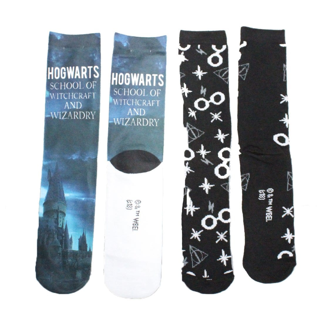 Harry Potter Hogwarts School of Witchcraft Socks Men's Crew Sock 2-Pack black