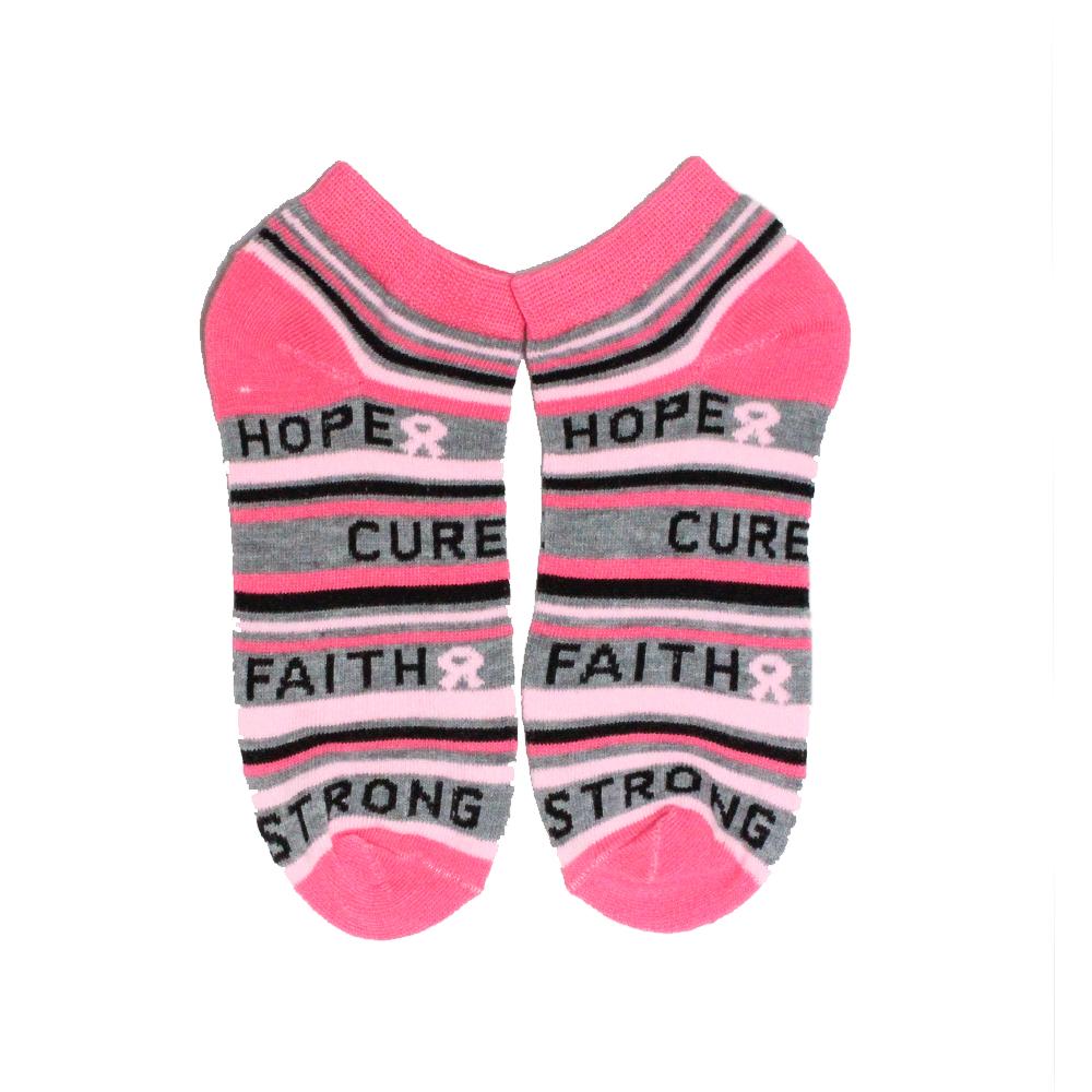 Pink Ribbon Breast Cancer Awareness Socks Women's Ankle Sock Hope/Cure/Faith/Strong