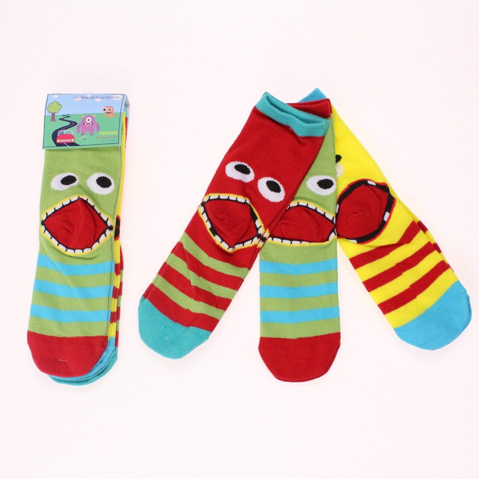 Monster Face Todder Crew Socks 3 pack Multi