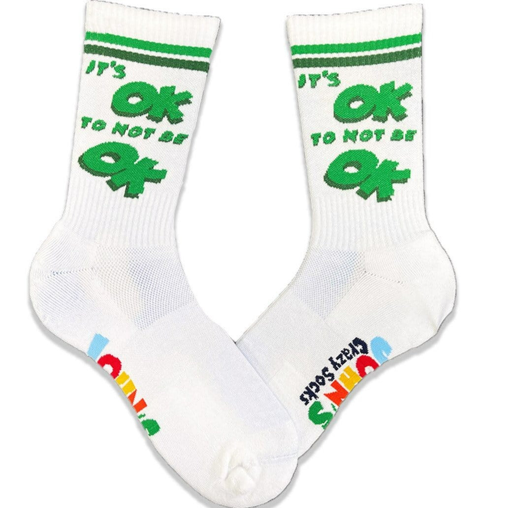 It's OK To Not Be OK Unisex Crew Sock White / Greem