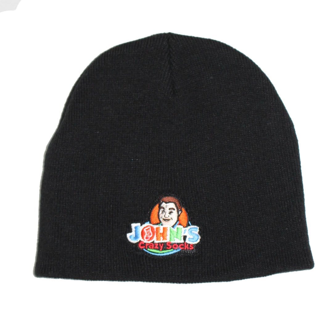 John's Black Embroidered Beanie Knit Hat Black