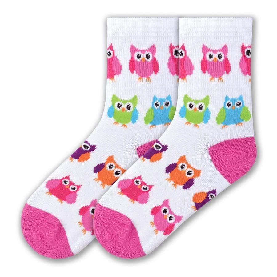 Colorful Owl Socks Children's Crew Sock White