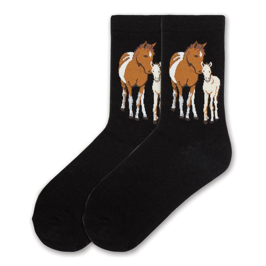 Mare & Foal Horse Socks Women's Crew Sock Black