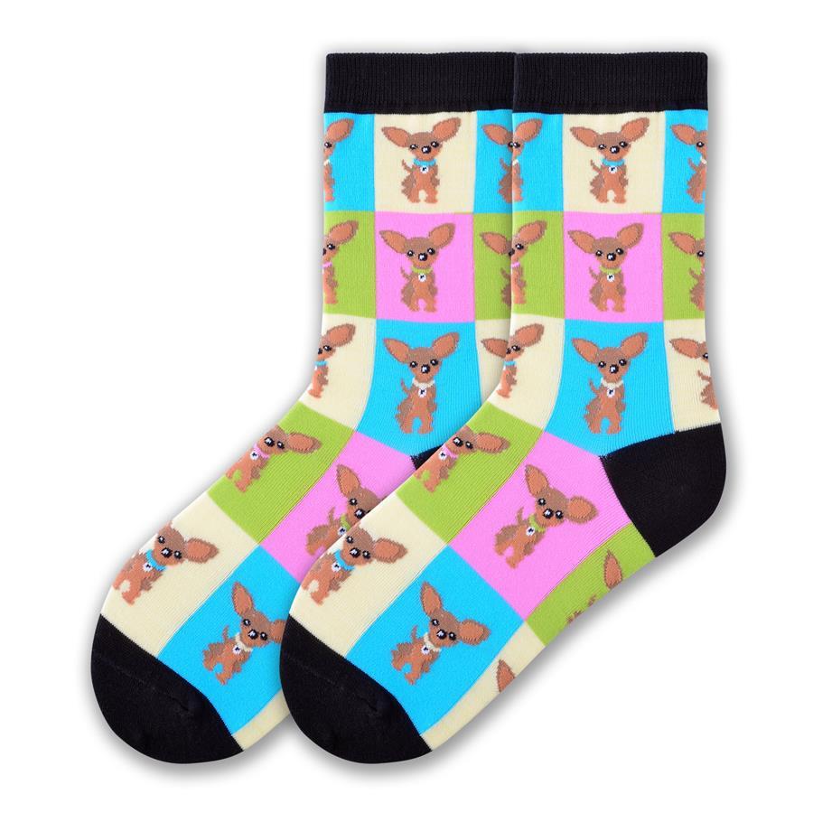 Hot Sox Women's Chihuahua Crew Socks - Fun & Funky Dog Pattern Socks