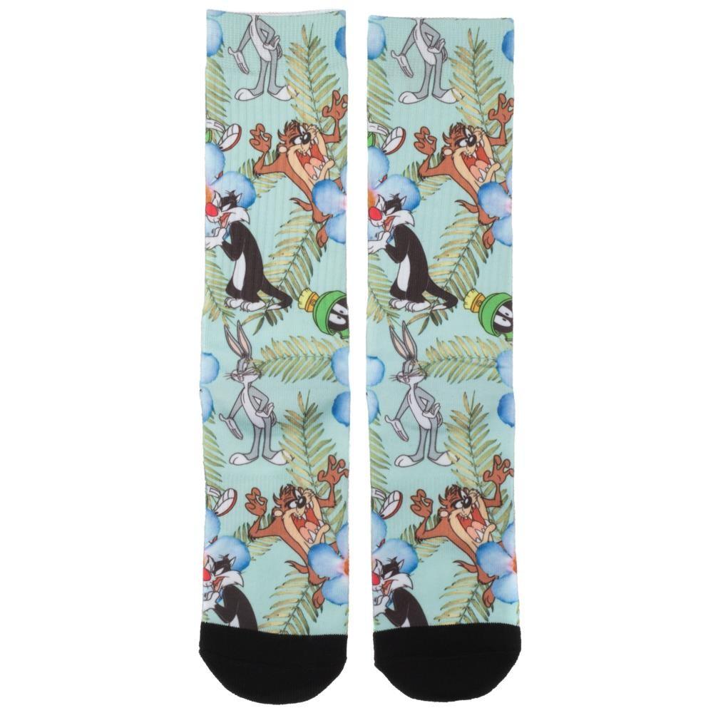 Looney Tunes Floral Sublimated Crew Sock Teal