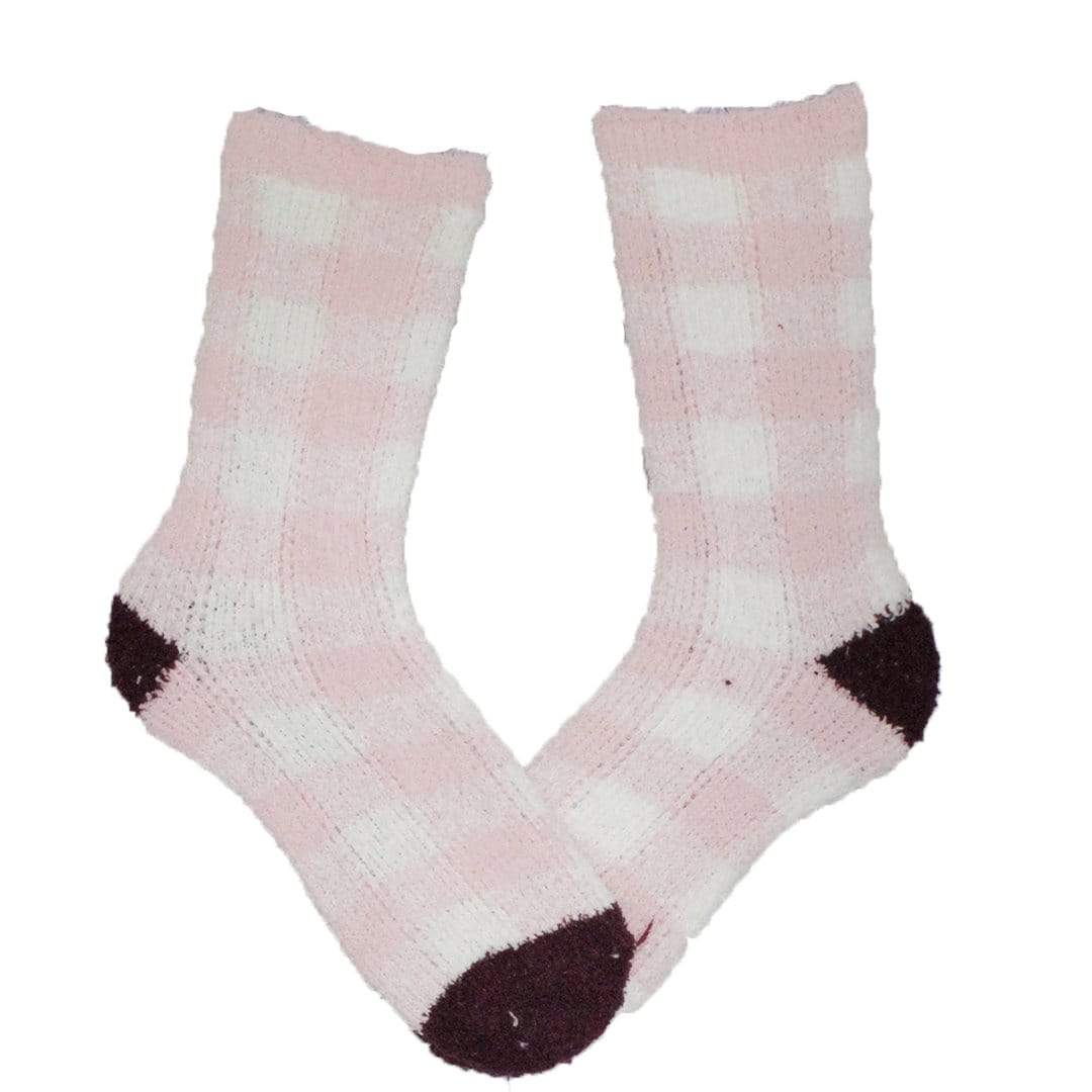 Gingham Fuzzy Socks Pink