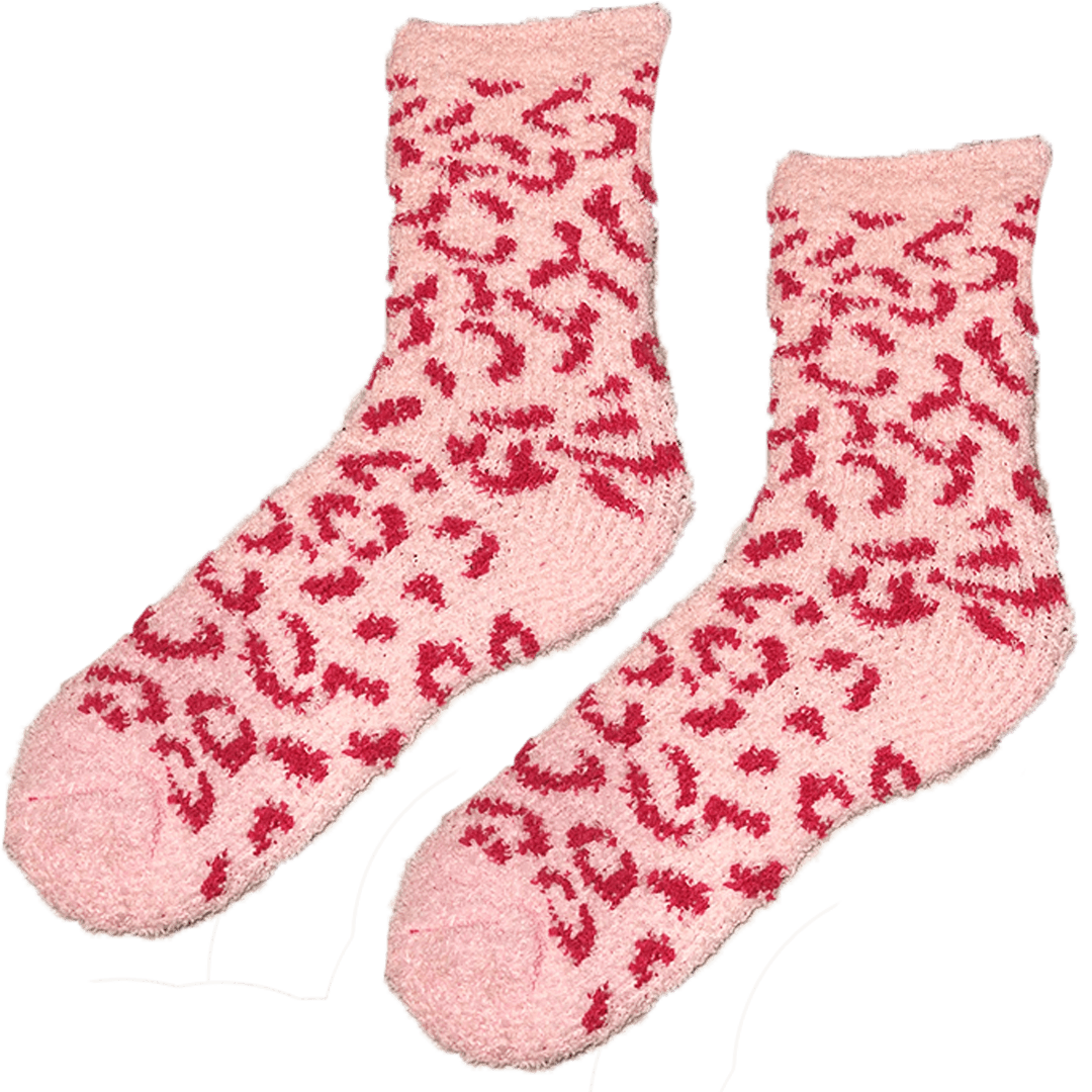 Fuzzy Cheetah Print Women&#39;s Crew Sock Light Pink