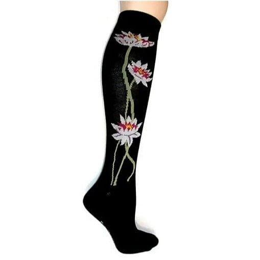 Lotus Flower Women's Knee High Socks Black