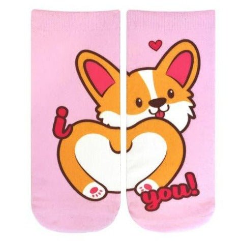 Love Corgi Ankle Socks Pink