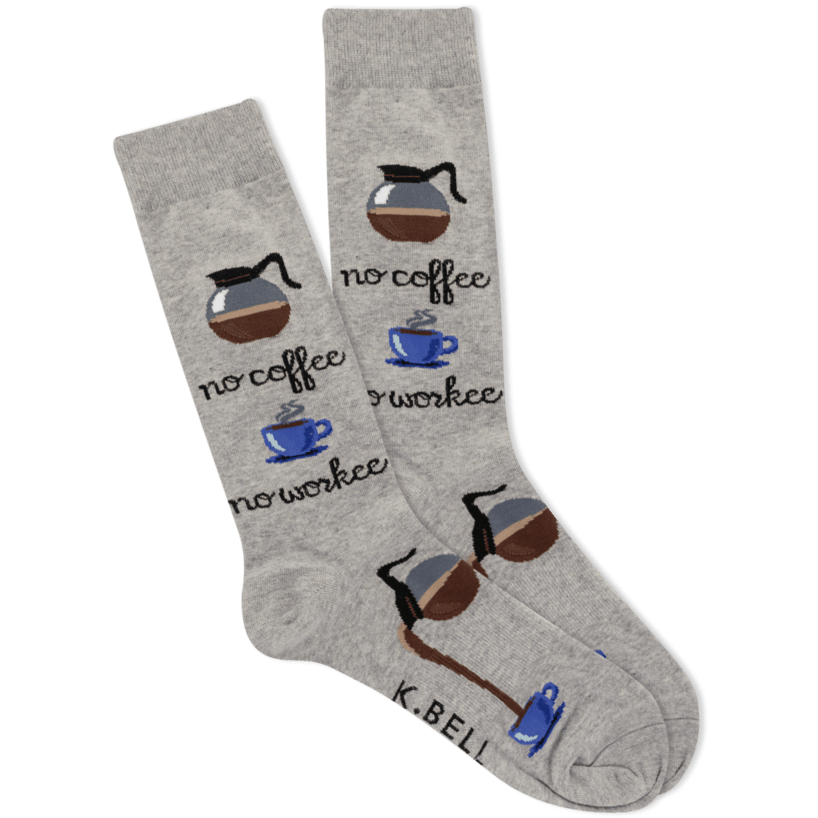 Men's No Coffee No Workee Crew Socks Grey