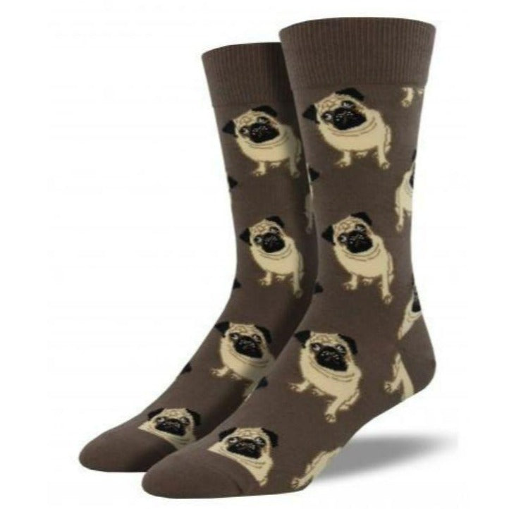 Pugs Socks Men’s Crew Sock Brown