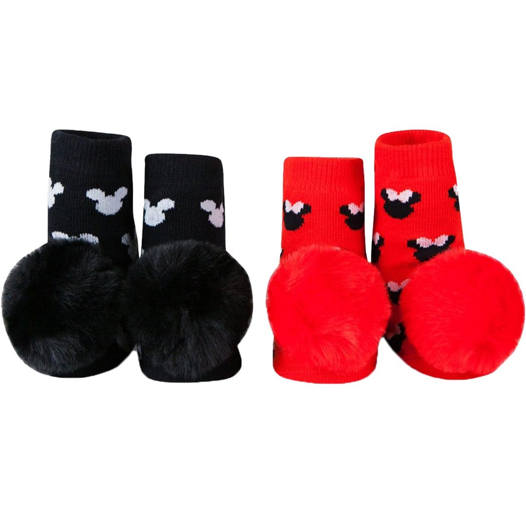 Mickey & Minnie Pom Pom Socks  Baby Rattle Sock Black
