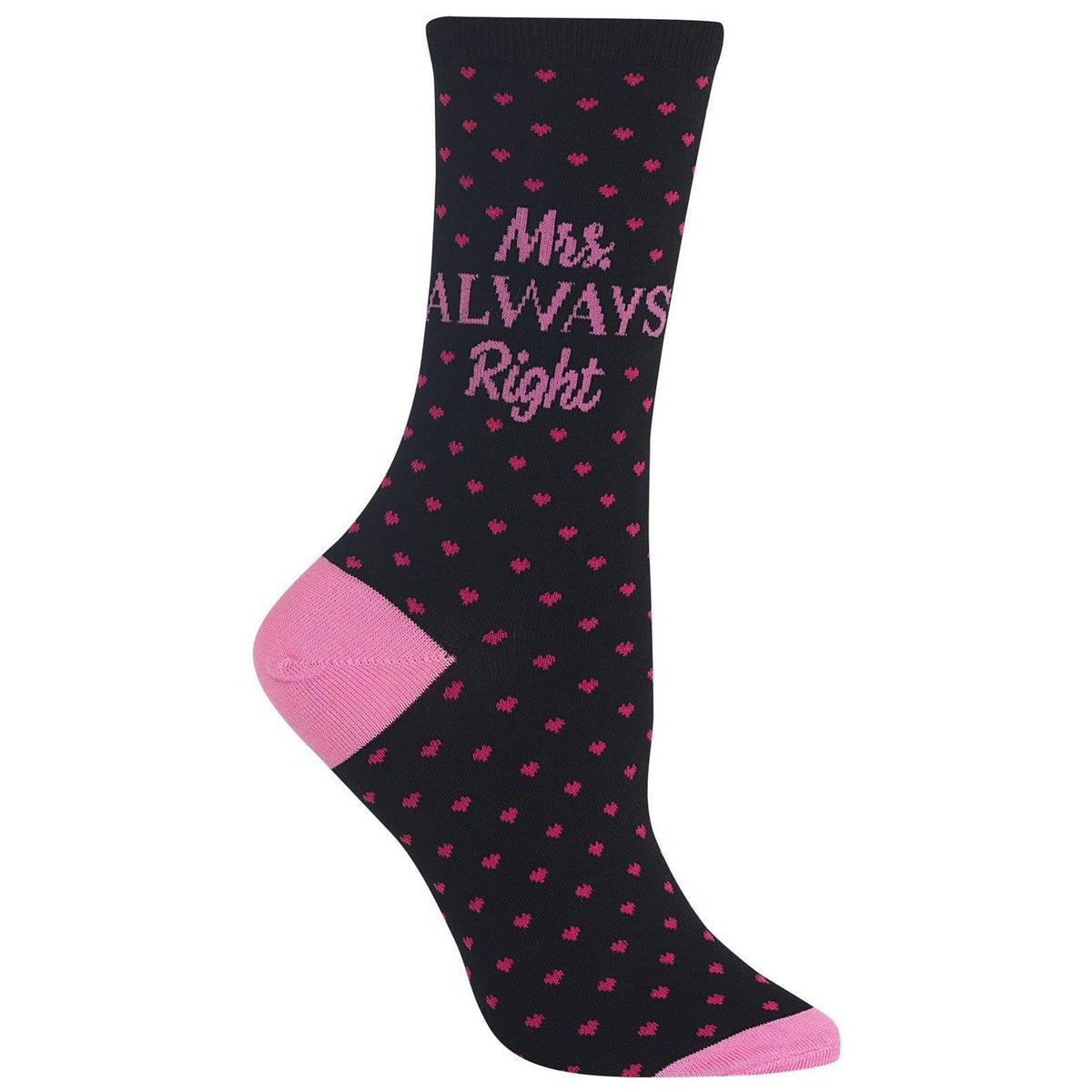 Mrs. Always Right Women&#39;s Crew Socks Black and Pink