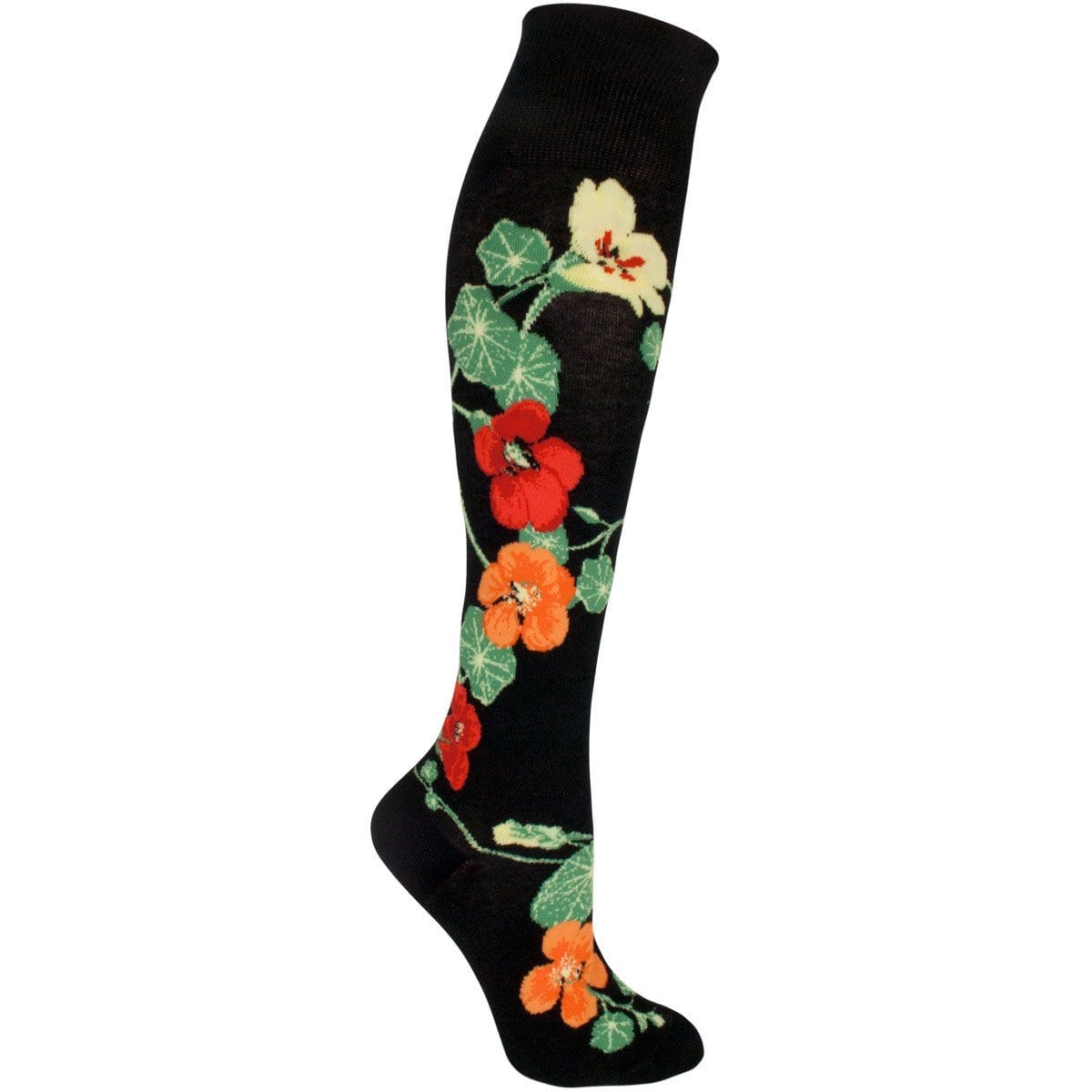 Nasturtiums Socks Women&#39;s Knee High Sock black