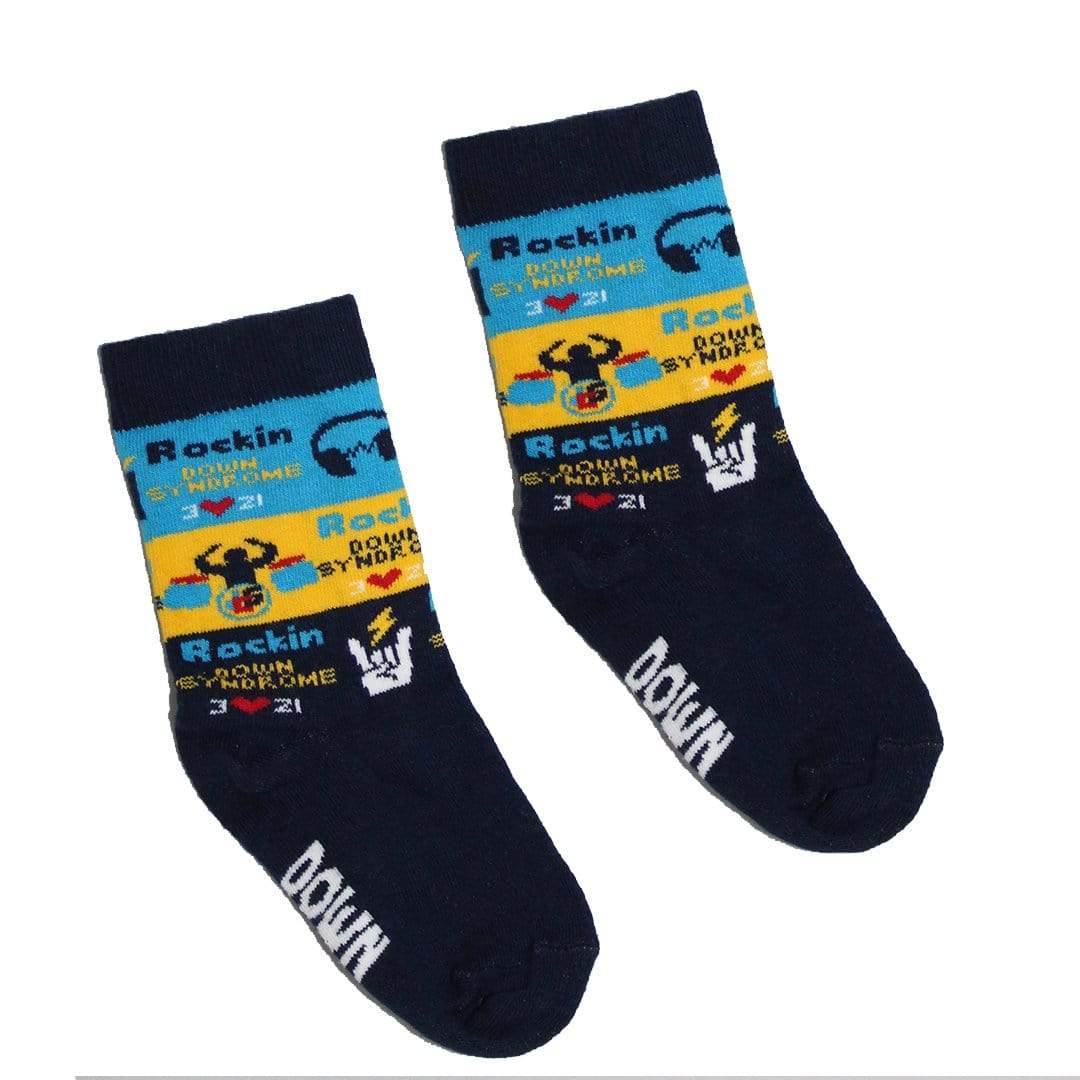 Navy Striped Rockin Down Syndrome  Socks Junior Crew Sock Navy