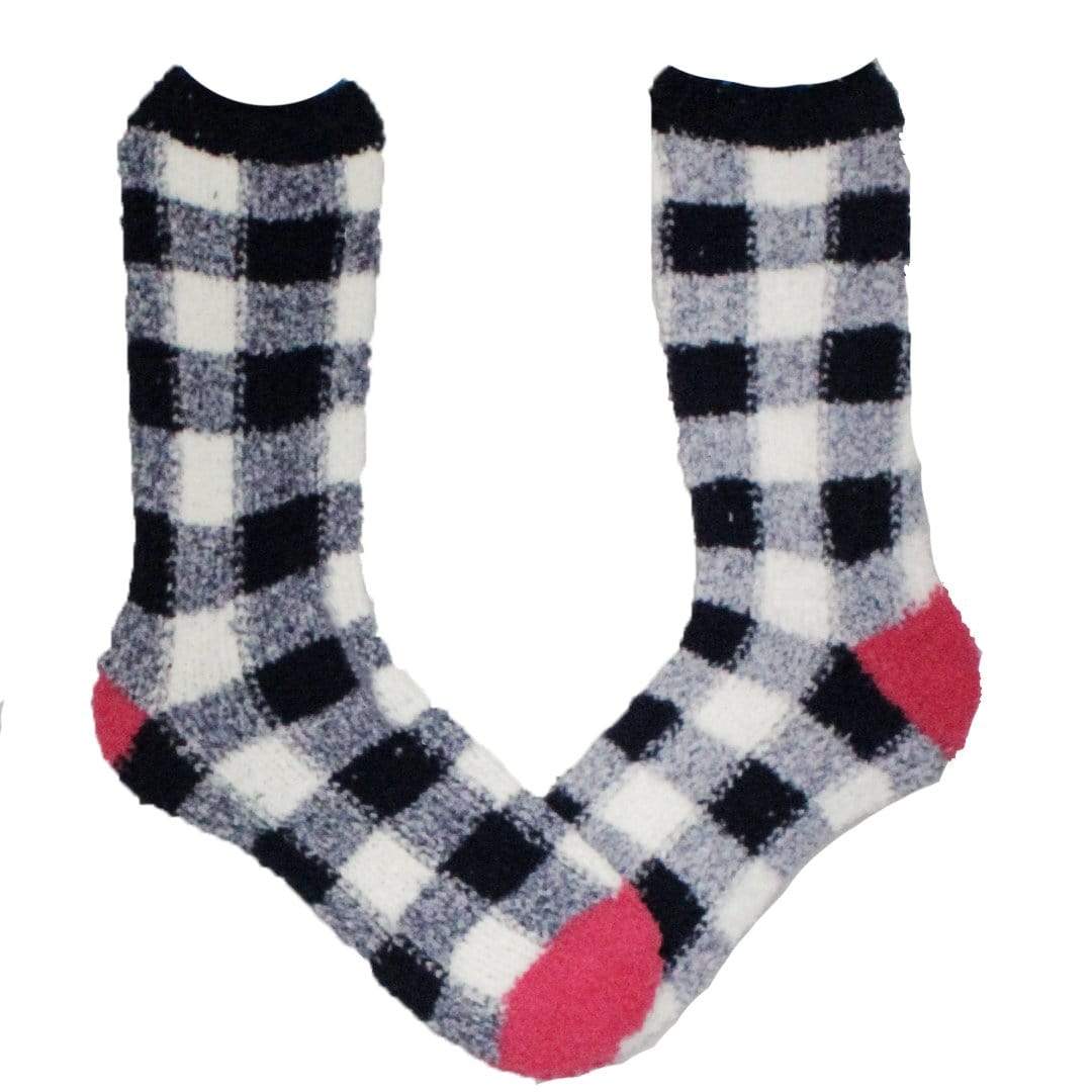 Gingham Fuzzy Socks Navy
