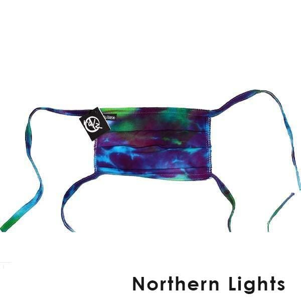 Purple Tie Dye No Rulz Art Pleated Face Mask with Ties Northern Lights - Purple Blue