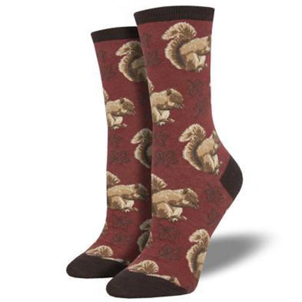 Nuts About Fall Women's Crew Sock Red