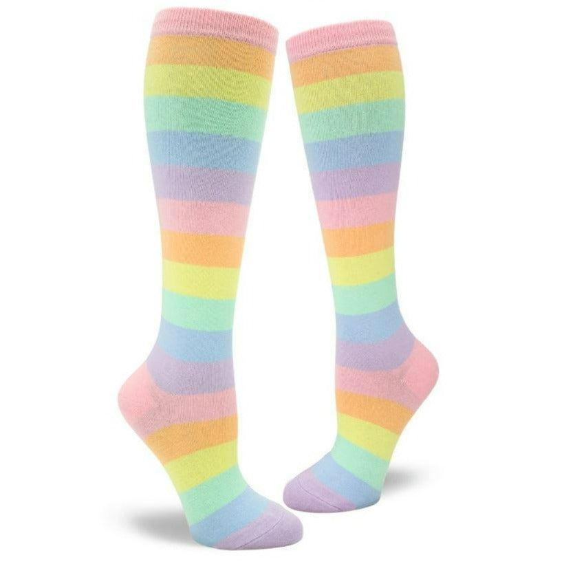 Pastel Rainbow Striped Women's Knee High Socks Pastel Rainbow
