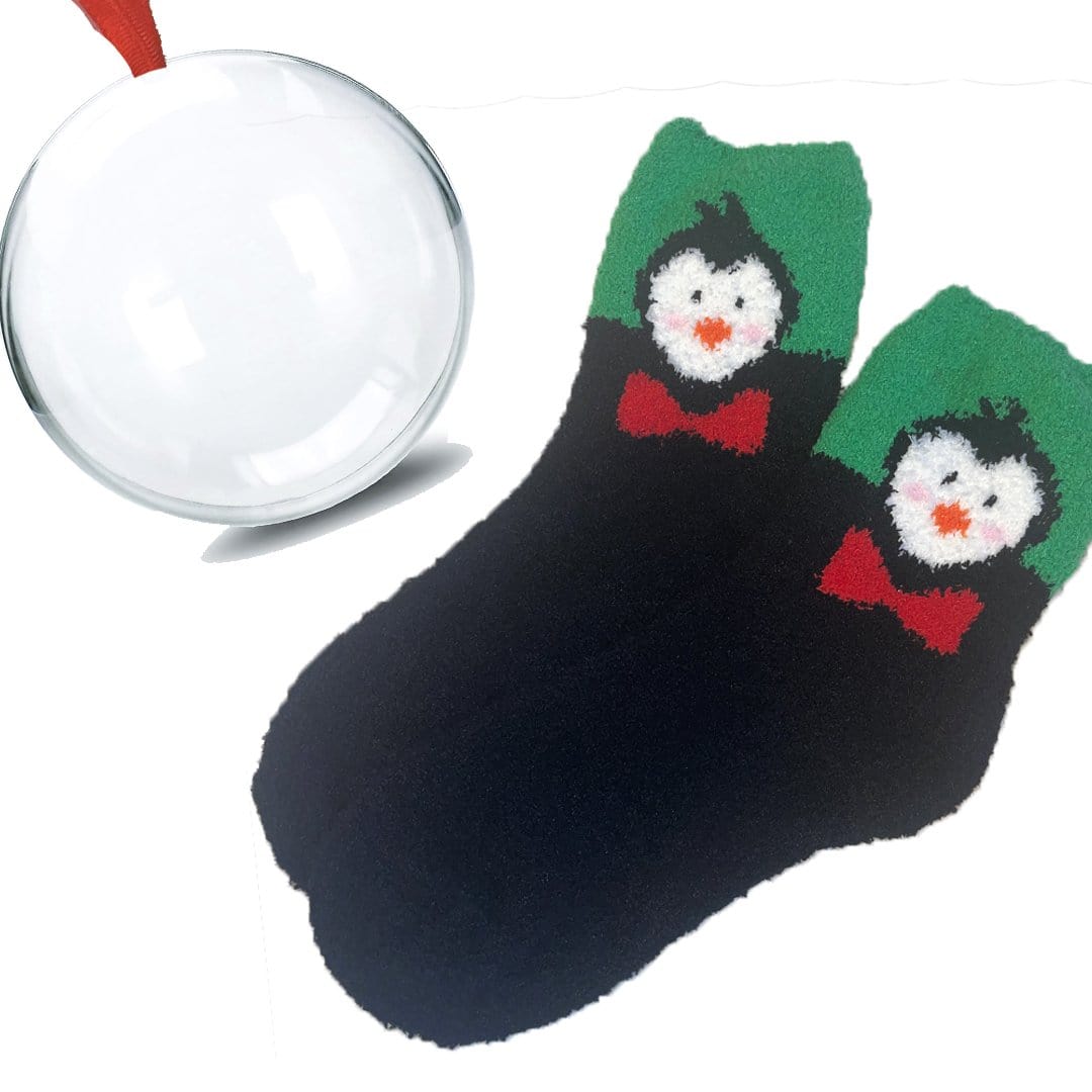 Cozy Penguin Fuzzy Sock Ornament Penguin Black