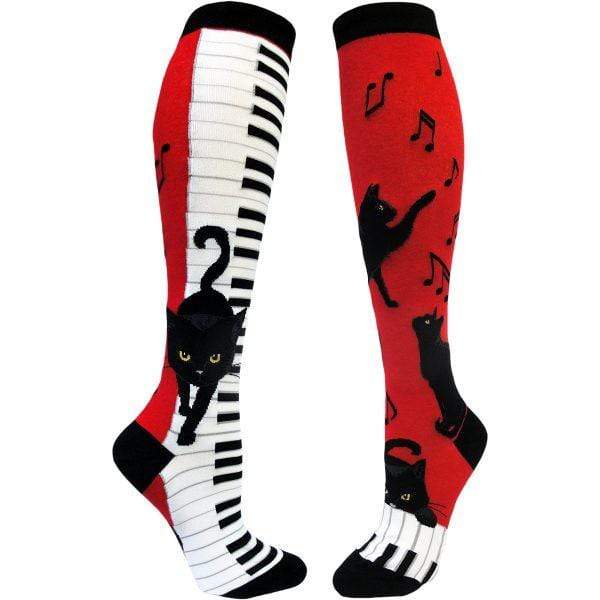 Piano Cat Socks Women's Knee High Sock red