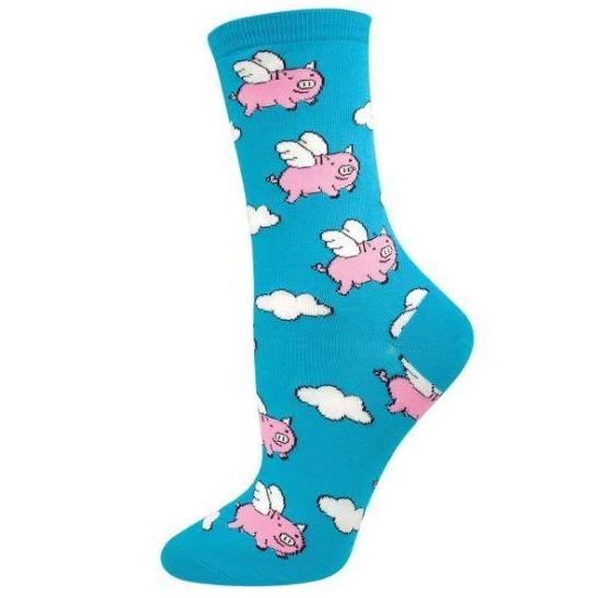 Flying Pigs Socks Women&#39;s Crew Sock Blue