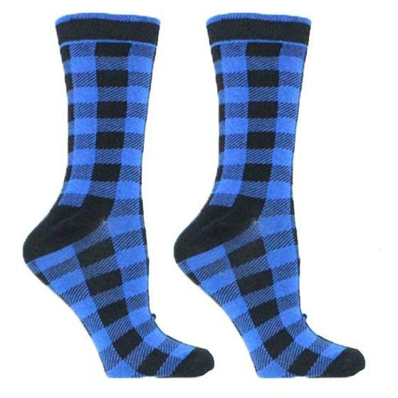 Blue Buffalo Plaid Socks Crew Sock Women&#39;s / Blue