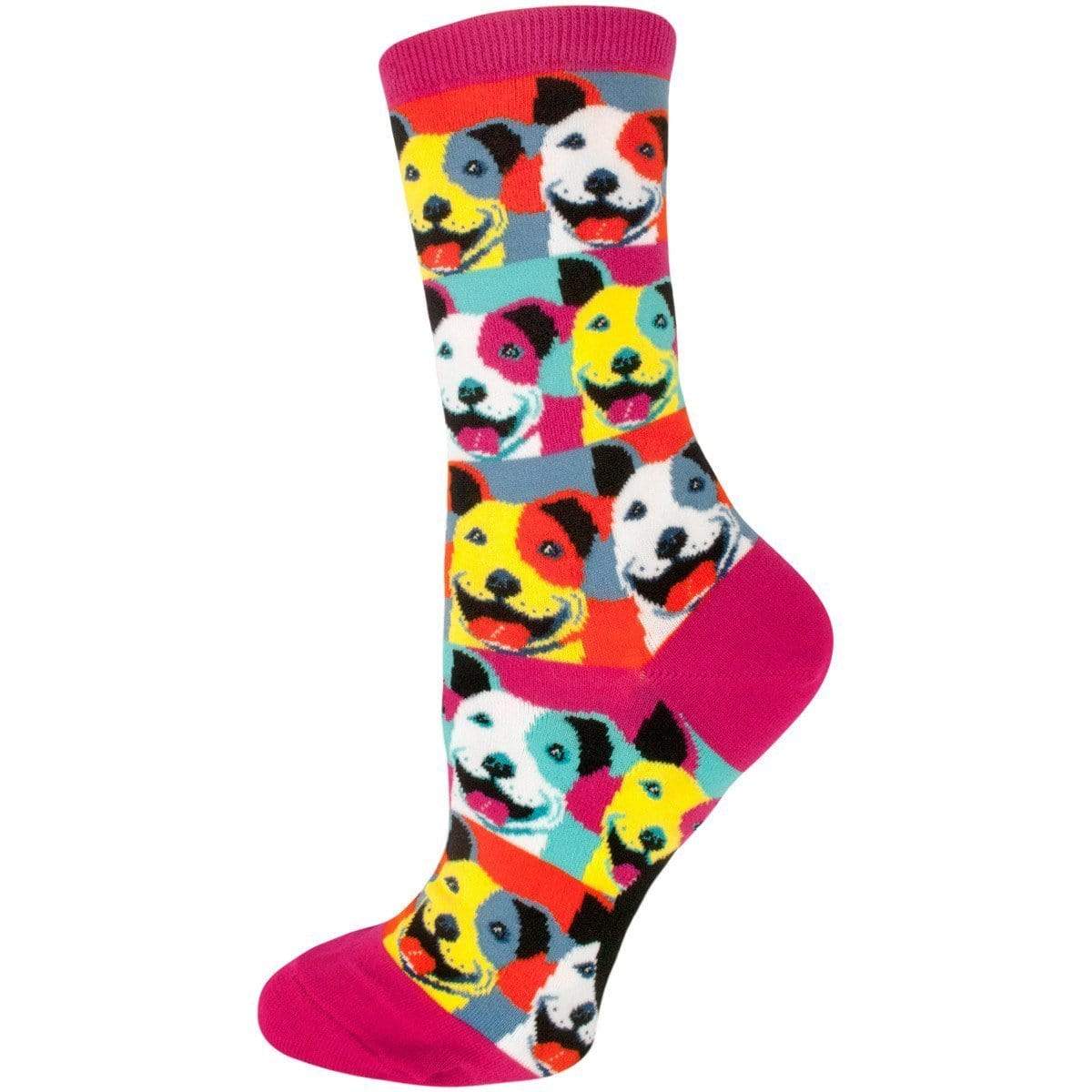Pop Art Pit Bull Socks Women's Crew Sock rainbow