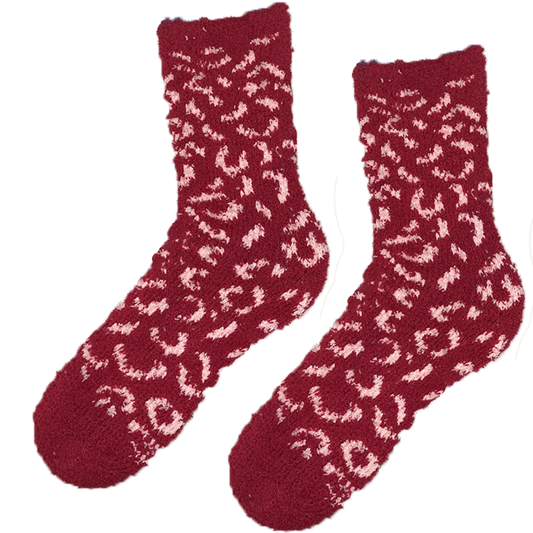 Fuzzy Cheetah Print Women&#39;s Crew Sock Red