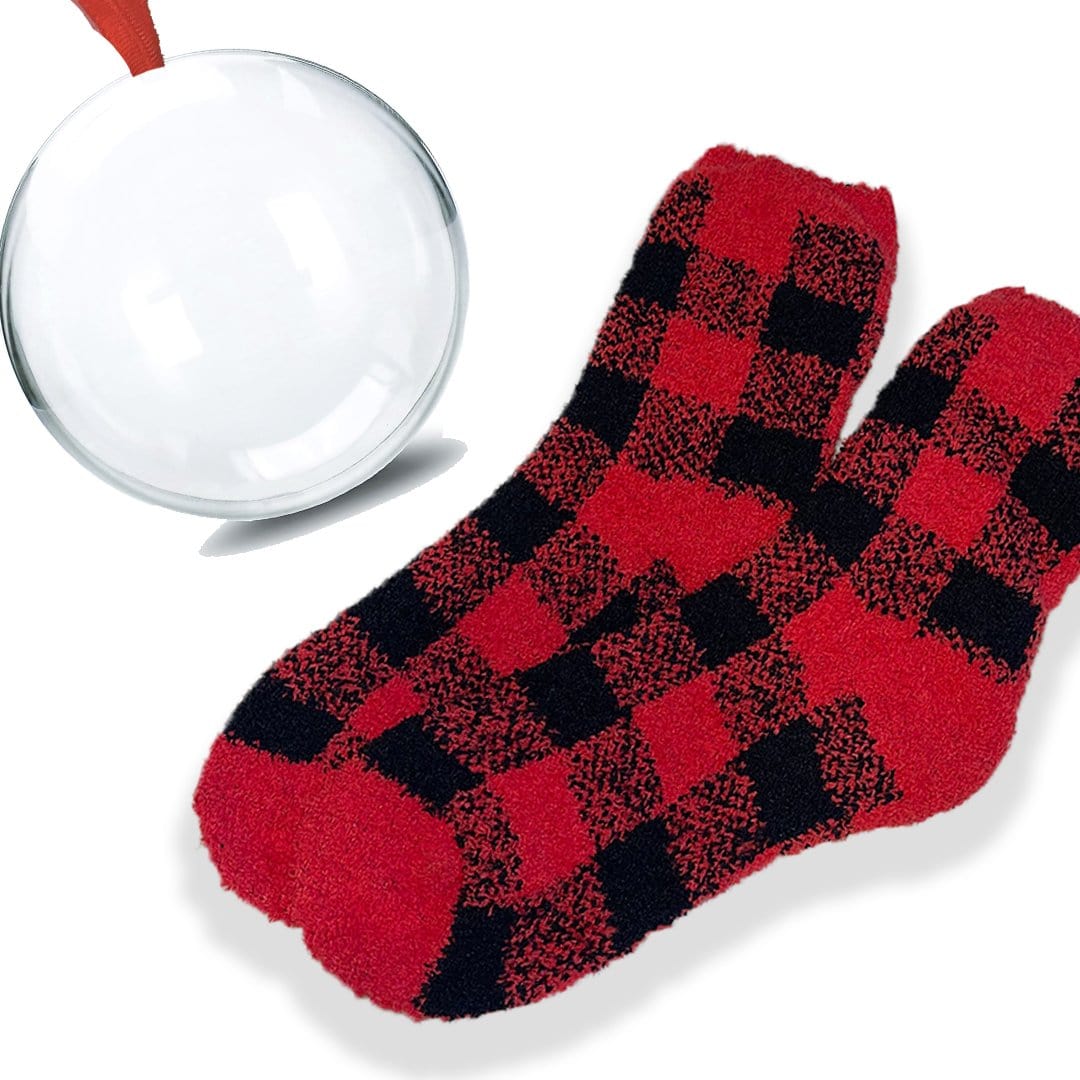Cozy Plaid Fuzzy Sock Ornament Red Plaid