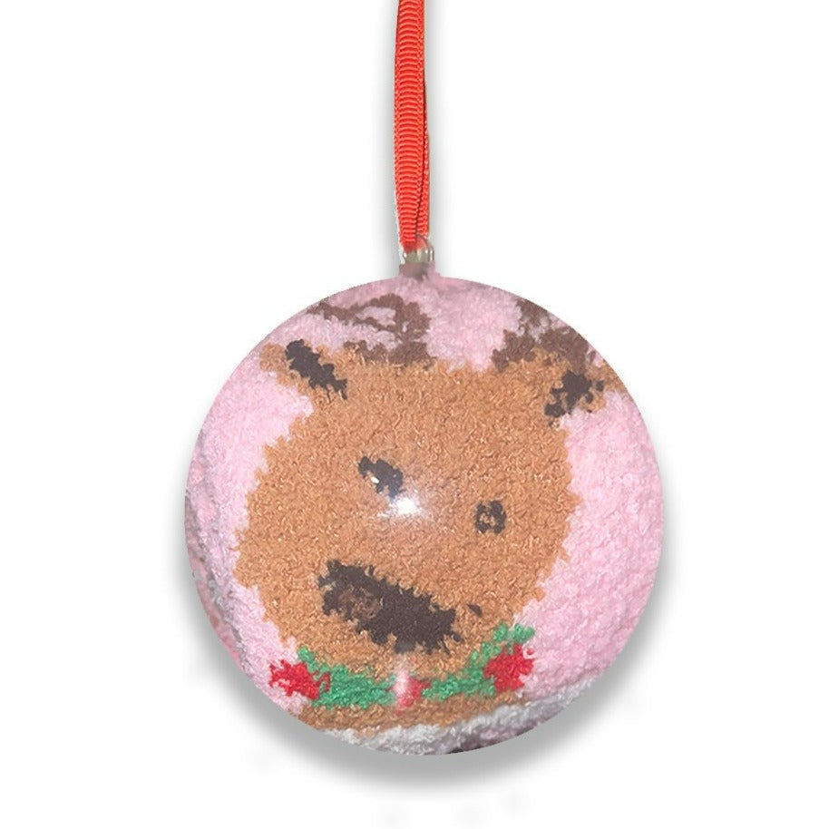Cozy Reindeer Fuzzy Sock Ornament Reindeer Pink